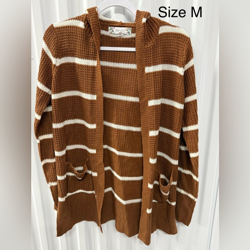 Pink Rose Brown and Cream Striped Cardigan